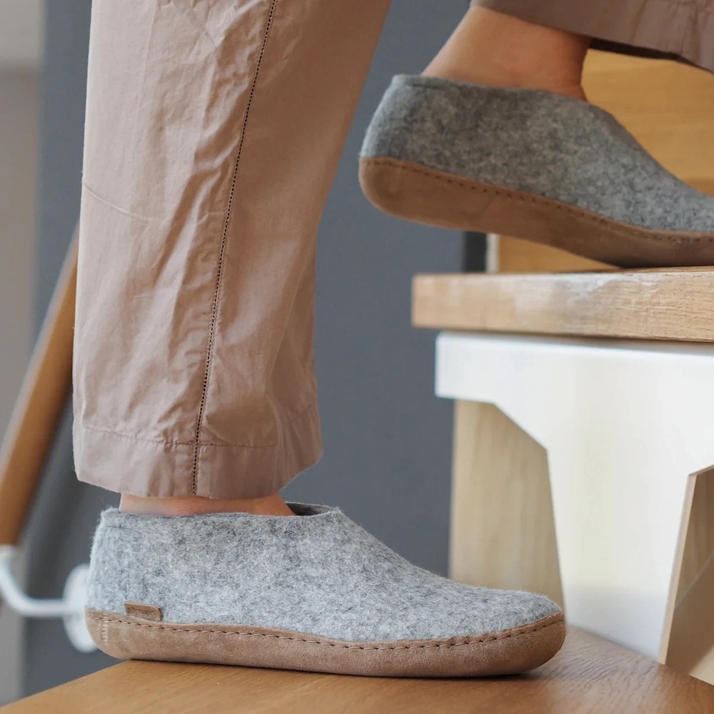 Glerups Wool Shoe W/ Leather Sole Grey Slippers EU Size 38 Equals US W 8 | M 6.5 - Picture 14 of 14